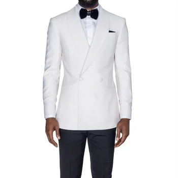 Бяло сако с черни панталони, модерни мъжки костюми, яке, оборудвана приятелка, 2 броя/Пролетно мъжко облекло, дишащ, удобен сватбен комплект