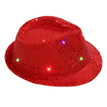 Светеща led шапка с разноцветни пайети Унисекс, маскарадное рокля, шапка за денс партита, Модни панама, Летни светещи шапки