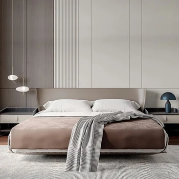 Стойността на леглото от естествена кожа, дизайнерски италиански минималистичной плаваща легла, двойни легла, главната спални, модерни