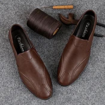 Нови мъжки Лоферы, Модни Обувки от естествена Кожа, Ежедневни Меки Удобни Дишащи Обувки на равна подметка, Мъжки Лека Обувки За Шофиране