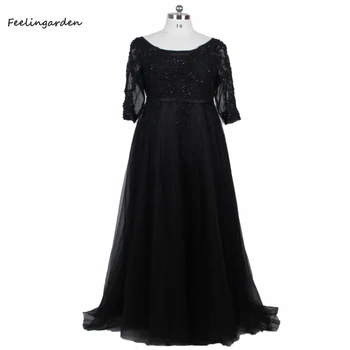 Вечерна рокля Feelingarden, черна вечерна рокля с една илюзия три четвърти без облегалка, с дължина до пода, секси вечерна рокля големи размери LX048