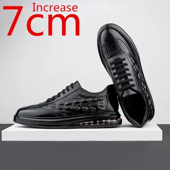 Мъжки обувки Spring приливи и отливи, обувки с вътрешна подплата, увеличена с 7 см, обувки с мека подплата, спортни и ежедневни кожена модни мъжки обувки с асансьор