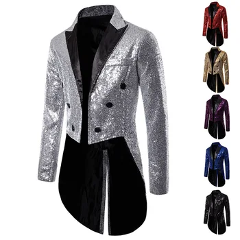 Сако с пайети, украсени с блестящи яке, мъжки блестящ костюм за бала в нощен клуб, Костюм за певци, Сценична дрехи, смокинг, Новост