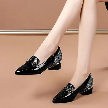Дамски класически висококачествени обувки-лодка от естествена кожа на квадратен ток, пролет-лято червени пикантни обувки на висок ток Sapatos Femininas G417