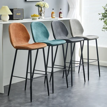 Скандинавски модерен стол с лесен облегалка, ретро Бар столове от изкуствена кожа за кухня, Железни художествени водоустойчив бар столове със защита от петна