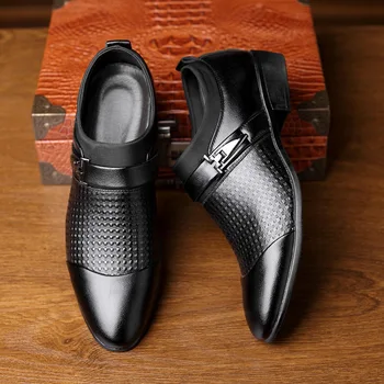 2023, Есен, мъжки кожени обувки, Oxfords на равна подметка, бизнес офис официални сватбени обувки, мъжки модел кожени обувки с остър пръсти