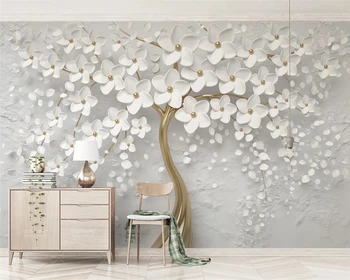 beibehang Custom 2019, нови малки картинки, декорация на дома, прясна мента, бяло цвете, релефно на фона, тапети papel de parede