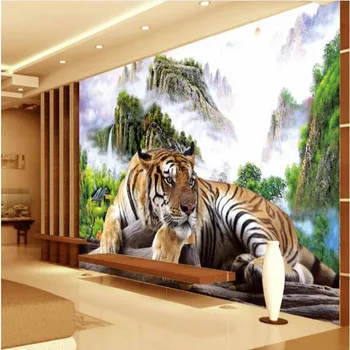 wellyu потребителски мащабни стенописи Тигър, тигри пух, цар тигри, арогантен телевизор, диван, тапети тапети за хола