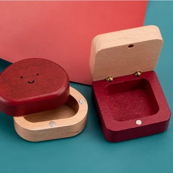5,5х5,5x3,5 см Дървена Детска Кутия за Съхранение на Зъбите, креативна Дървена Преносим Кутия За Съхранение на Зъбите За Момчета и Момичета