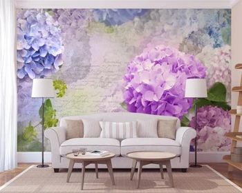 WELLYU Индивидуални модерни тапети с ръчно рисувани, свежа и лесна стенопис с лилава гортензией, на фона на телевизор, тапети за дома декора3d