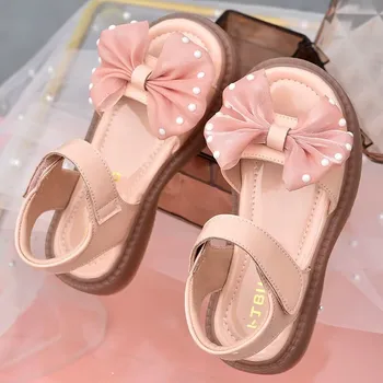 Сандали за момичета; летни обувки на принцесата с отворени пръсти за малки момичета; мека подметка; Новост 2023 г.; модерна детска плажна обувки;