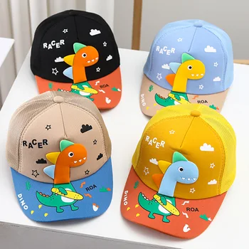 Корейска детска шапка, тънка лятна детска бейзболна шапка с анимационни динозавром, дишащ мрежест козирка, слънчеви шапки за момчета и Момичета, остроконечная шапка