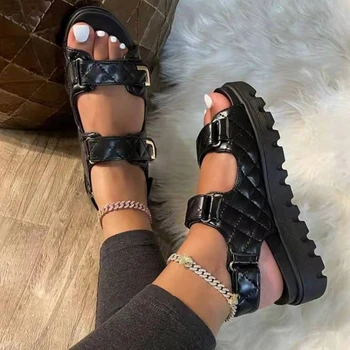 Лято 2023, нови дамски сандали на среден ток, модни однотонная дамски обувки, удобна градинска однотонная тенденция дамски обувки