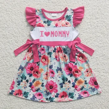 Последна актуализация пролетна дрехи с бродерия RTS Love Mommy, бутик безпроблемно дрехи за момичета, детски рокли с цветя