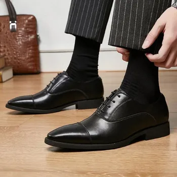 Мъжки кожени обувки дантела, новост 2023 г., модерен комплект сватбени моделиране обувки за младоженеца-голям размер 38-46