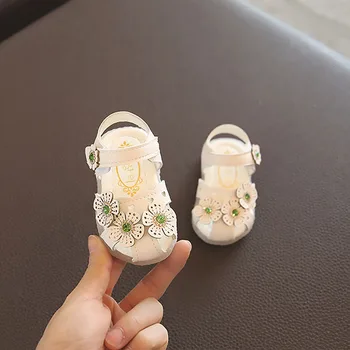 Лятна детски обувки от изкуствена кожа с красиви флорални лъкове, сандали на принцеса за момиченца, първите проходилка
