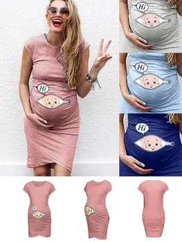 Рокля с картина на картун с писмото принтом, без ръкави рокля за бременни, дрехи за бременни, рокли за бременни, Vestido за фотосесия