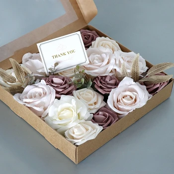 Новата подарък кутия с изкуствени цветя, рози, украса за фестивала и партита, Домашни Подарък кутия с цветя, рози, Букет, Оформление за партита, Аксесоари за сцена