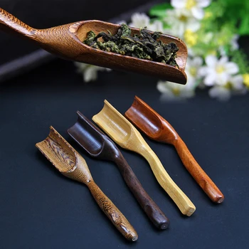 1 бр. дървена/бамбук чаена лъжичка с дълга дръжка, Преносима нежна натурална Чаена лъжица, Чаена рамото, за да проверите за китайската чаена церемония