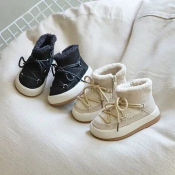 Детски унисекс обувки за момичета и момчета, детски обувки, зимни топли обувки за деца на плюшени гумена подметка, детски обувки за бебета, модерен зимни обувки