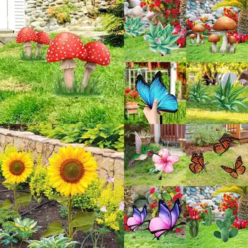 3D Гъби, пеперуда, слънчоглед, зелено растение, градина, вътрешен двор, на тревата в задния двор, поставяне в земята, външна декорация, метални включване