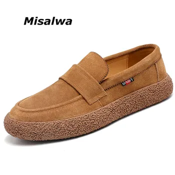Misalwa/ Удобни мъжки ежедневни обувки от волска кожа, велур, мъжки лоферы на равна подметка без обков, мека мъжки лоферы ръчно изработени обувки за шофиране, за работа
