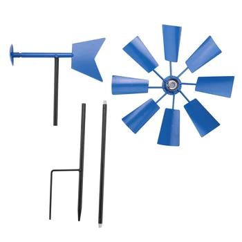 1 бр. вятърна мелница, декоративна желязна вятърна мелница, вставляемая веялка, градински вятърна мелница, Украшение-Син