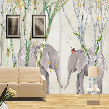 Фотообои по поръчка на европейската ръчно рисувани Горски слон, стенописи за детска спални, абстрактно изкуство, начало декор, Papel De Parede