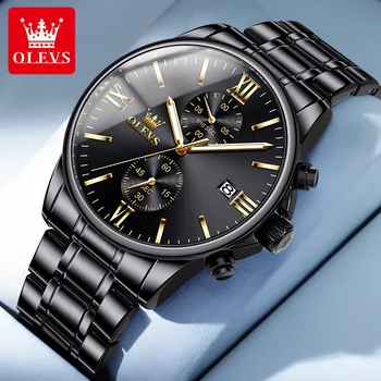 OLEVS 2886 Водоустойчив кварцов мъжки часовник, висококачествен и изискан каишка от неръждаема стомана, спортни часовници за мъже, светещи