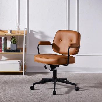 Компютърен стол в стил ретро със скандинавски дизайн, Ергономична Удобна минималистичная облегалка, Отвличане на стол, завъртащо се на Игралното Стол, Кожен Офис стол