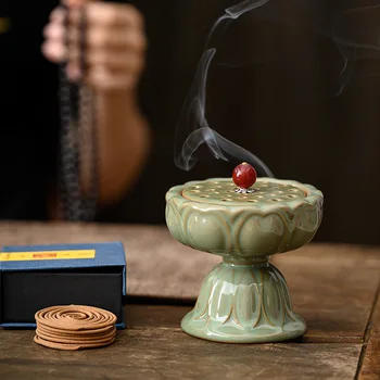 Керамична печка за тамян Lotus, домакински антични лампа Baolian, печка за тамян от сандалово дърво, китайска ароматна печка