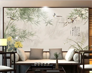 beibehang, индивидуален модерен нов китайски стил, ръчно рисувани цветя, птици, изработени от папие-маше, фон, декоративна живопис, тапети