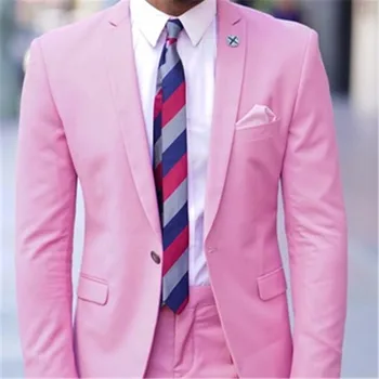 Най-новият дизайн палто и панталони, ярко розово сако, панталони, мъжки костюми, яке от 2 теми, светли приталенная облекло за партита, дрехи по поръчка