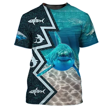 Мъжка тениска с 3D-принтом животни, Риза с кръгло деколте и къси ръкави, Извънгабаритни Костюм за гмуркане с океана акула, Летен Свободен костюм в стил харадзюку