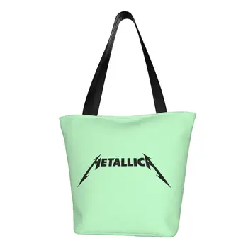 Metallicas Хеви-Метъл Музика Бакалия Чанти-Тоут За Покупки На Дамски Забавно Холщовая Чанта-Купувач На Рамото Си Голям Капацитет Чанта
