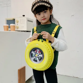 Модерен Детска градина, цветна раница на рамото във формата на гуми, детска найлон училищна чанта, раница с мультяшными автомобилни гуми, детска раница