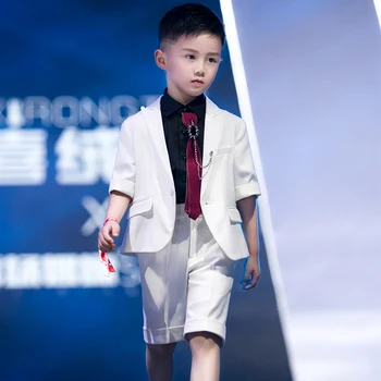 Детски костюм за момче-домакин от плат с един ангажимент пръстен, униформи за пиано, танцов костюм