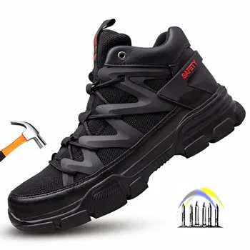 черна работна обувки с железни пръсти, защитни обувки за работа, със защита от пробиви, мъжки нескользящие работни обувки, защитни обувки за мъже