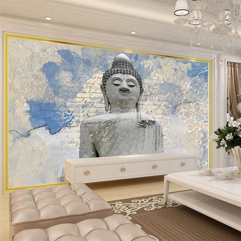 wellyu Прясна ръчно рисувани акварел Буда тайландски фон голяма фреска на поръчка зелени тапети papel de parede para quarto
