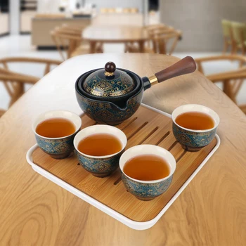 Порцеланов китайски чай набор от Gongfu, въртящи се на 360 градуса кана и заварочный машина, керамични чаена чаша за цветя Puer изключителна форма