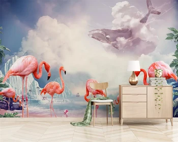 beibehang Потребителски класически и модерни минималистичные тапети с ръчно рисувани фламинго на скандинавския фона на papel de parede papier peint behang