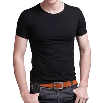 A1997 Stretch Ликра V Kraag Heren T-shirt Effen Kleur Korte Mouwen T-shirt Voor Mannelijke Mannen Panty Slim Tshirt