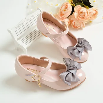 Обувки за момичета 2023 г., нови модни обувки на принцесата на висок ток, универсални обувки с лък