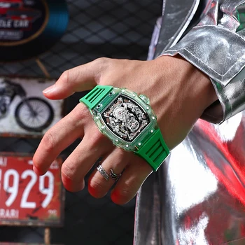 Луксозни маркови прозрачни пластмасови часовници, мъжки и дамски часовници 2023, модерни спортни силиконови тънки автоматични механични ръчни часовници