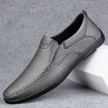 Кожени обувки за мъже, бизнес обувки с добро качество, мъжки лоферы без закопчалка на равна подметка в британския стил, официално кожена ежедневни обувки за рибар с лодка