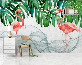 beibehang Nordic personality тапети за помещения зелено растение фламинго ръчно рисувани заден план декоративна живопис стени папие-маше