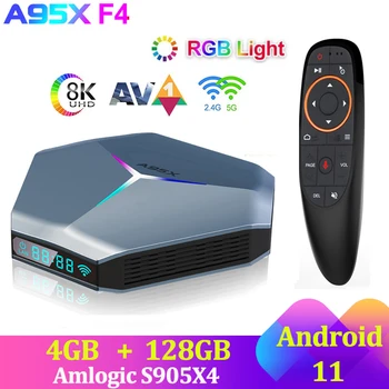 A95X F4 Android11 Amlogic S905X4 Smart TV Box 4G 64G 128G AV1 RGB Light 2,4 G & 5G Wifi 4K 8K HD USB3.0 мултимедиен плейър телеприставка