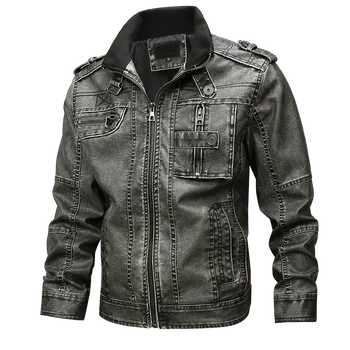 Есенна ветрозащитная кожено яке-карго, мъжки байкерская яке от изкуствена кожа с висока яка, улични тенденция на мотоциклетни якета, мъжки дрехи 5XL