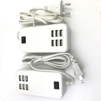 1,5 м 30 W USB-Хъб на EU-US Plug 6 Портове USB Зарядно И 5 В 3A Стенен Адаптер за Зареждане на Мобилен Телефон За iPhone, iPad, Samsung С Ключ
