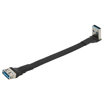 Кабел USB 3.0, плосък USB удължителен кабел, кабел за предаване на данни от един мъж към една жена, прав ъгъл 90 градуса, удължител USB3.0